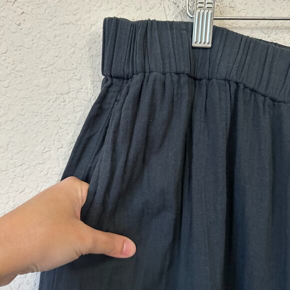 PACT Cropped Pants Black Wrinkled High Rise Wide Leg Lagenlook Goth - Picture 5 of 14